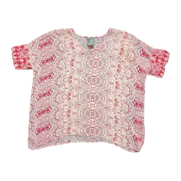 Johnny Was Red & Cream Floral Paisley Print Tunic Top Size Small - Picture 2 of 8